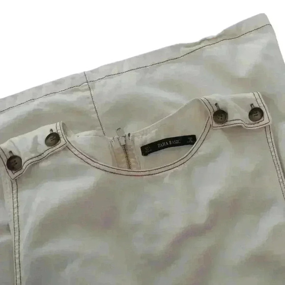 Zara Off-White Denim Pinafore Dress - Size L - Picture 3 of 4